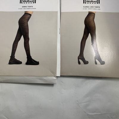 Wolford Black Zebra and Floral lace Tights  Size Medium